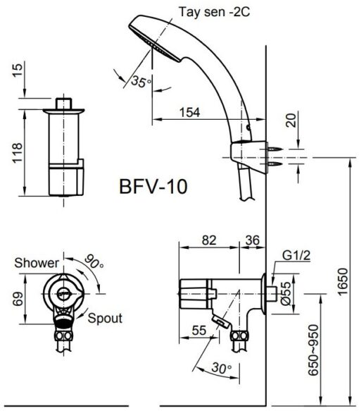 Voi Sen Tam Lanh Inax BFV 10 2C Tay Sen Ma