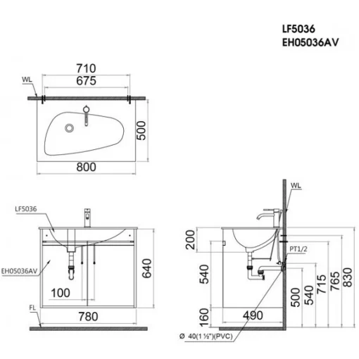 ban ve bo tu lavabo caesar LF5036 EH05036AV