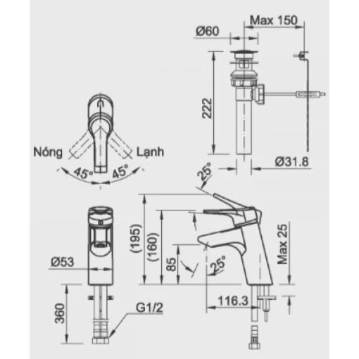 ban ve voi chau lavabo inax LFV 6012S