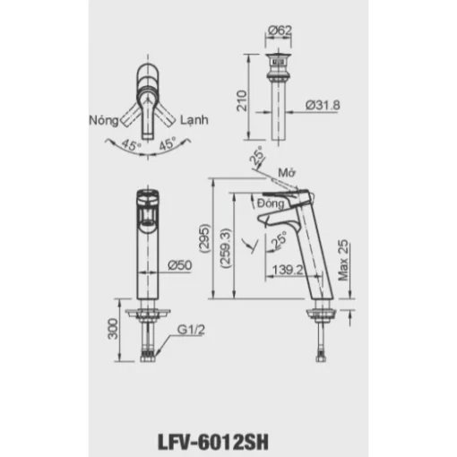 ban ve voi lavabo inax LFV 6012SH