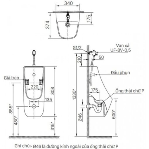 bon tieu nam treo tuong inax AU 468V 1